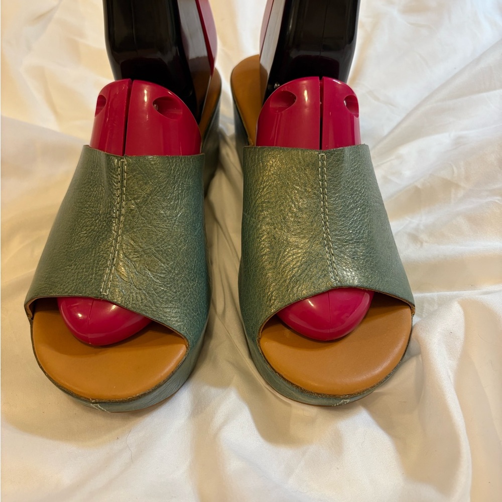 Kori Ease Teal Leather Open-Toe Mules